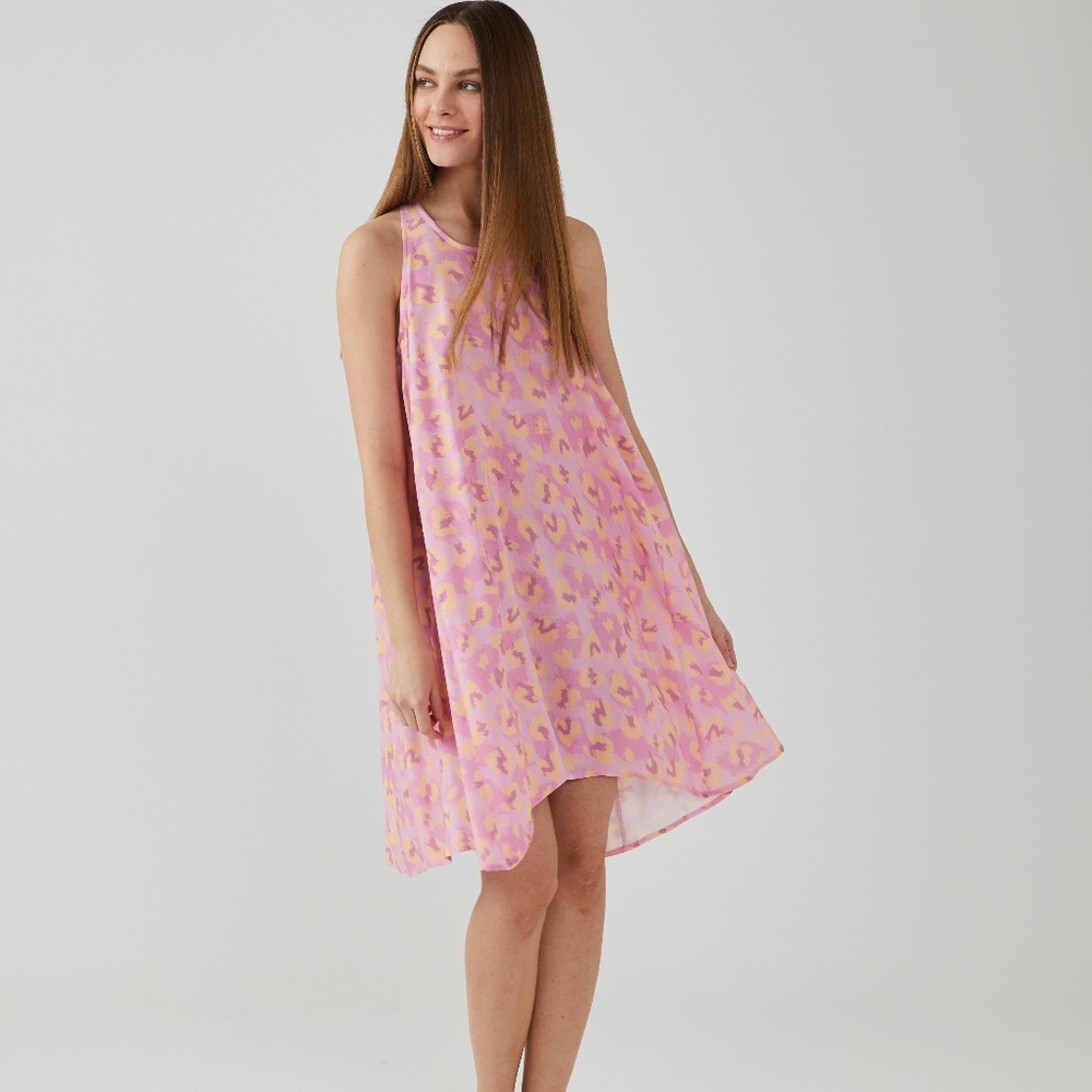 NWT Soft Pink Leopard Print Summer Dress, Sleeveless A-Line Casual Dress
